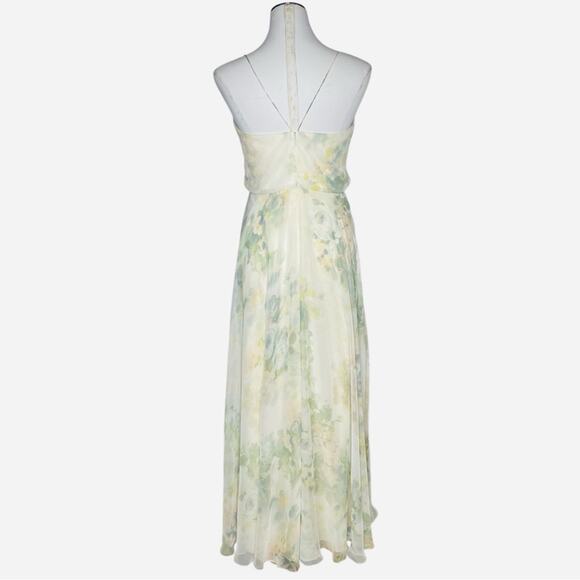 Jenny Yoo Collection Inesse V-neck Chiffon Gown Vintage Floral Ivory Sage Multi - Picture 3 of 10